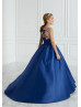 Square Neck Beaded Satin Keyhole Back Elegant Flower Girl Dress